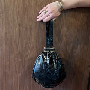 Vintage Argentine Caiman Leather Wristlet – Black Exotic Skin